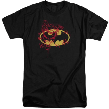 Black men's tall fit t-shirt with Batman Joker Graffiti graphic