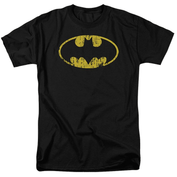 Black men's regular fit t-shirt with Batman Classic Logo Distressed graphic