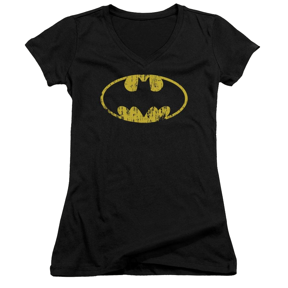 Batman Classic Logo Distressed - Juniors V-Neck T-Shirt Juniors V-Neck T-Shirt Batman
