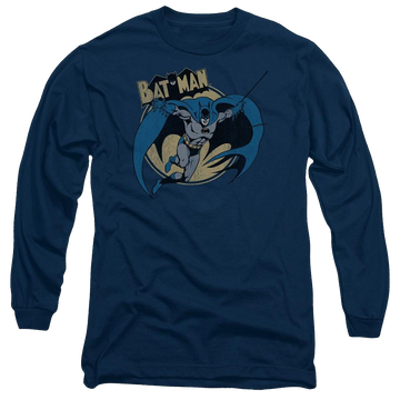 Navy men's long sleeve t-shirt with Batman Through The Night graphic