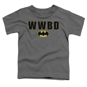 Charcoal toddler t-shirt with DC Batman Wwbd Logo graphic