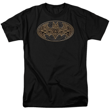 Black men's regular fit t-shirt with Batman Aztec Bat Logo graphic
