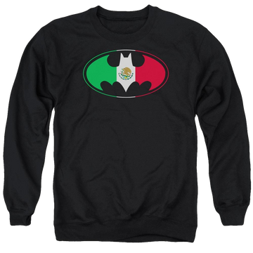 Black men's crewneck sweatshirt with Batman Mexican Flag Shield graphic