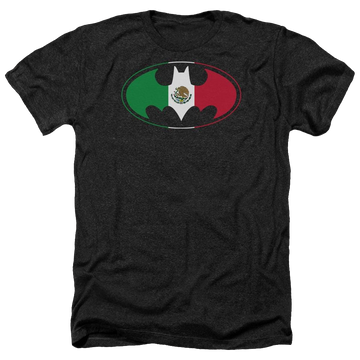 Charcoal men's heather t-shirt with Batman Mexican Flag Shield graphic