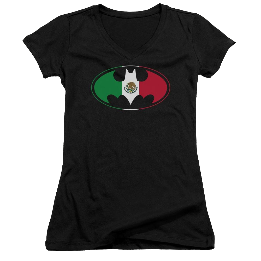 Batman Mexican Flag Shield - Juniors V-Neck T-Shirt Juniors V-Neck T-Shirt Batman