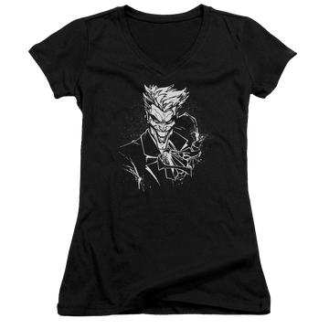 Batman Jokers Splatter Smile - Juniors V-Neck T-Shirt Juniors V-Neck T-Shirt Joker