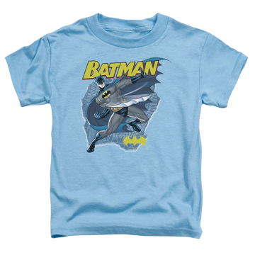 Carolina blue toddler t-shirt with DC Batman Taste The Metal graphic