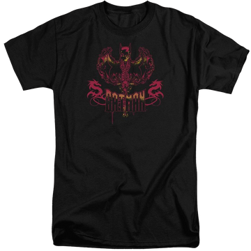 Black men's tall fit t-shirt with Batman Heart Of Fire graphic