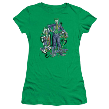 Kelly green juniors t-shirt with Batman Wild Cards graphic