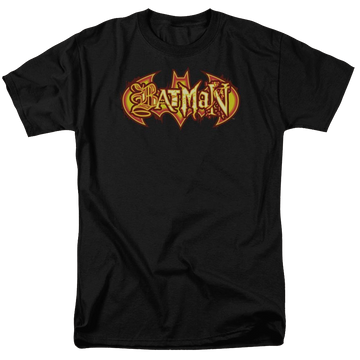 Black men's regular fit t-shirt with Batman Fiery Shield graphic