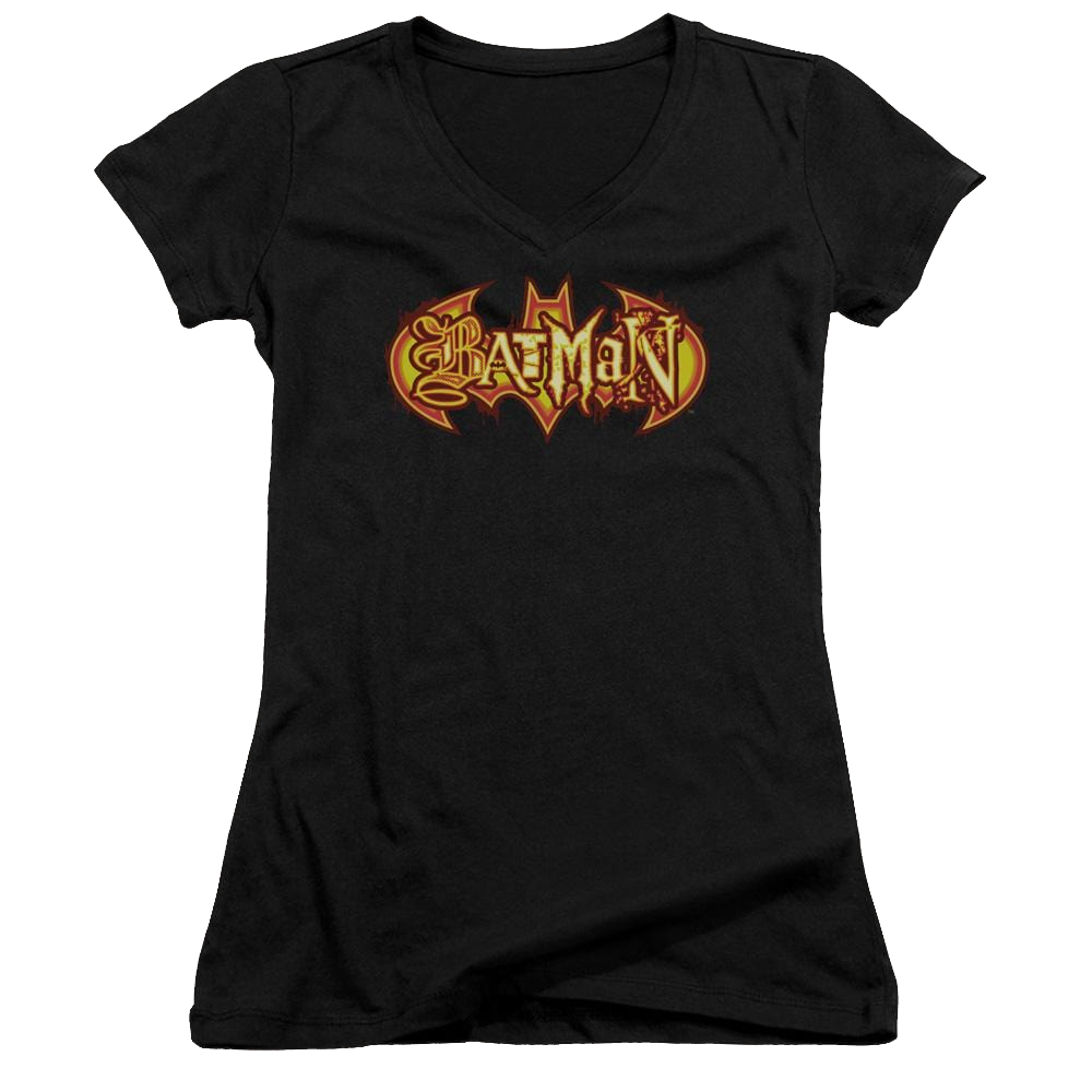Batman Fiery Shield - Juniors V-Neck T-Shirt Juniors V-Neck T-Shirt Batman