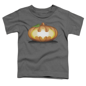 Charcoal toddler t-shirt with DC Batman Bat Pumpkin Logo graphic
