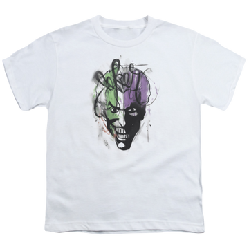 White youth t-shirt for ages 8 to 12 with Joker Airbrush graphic