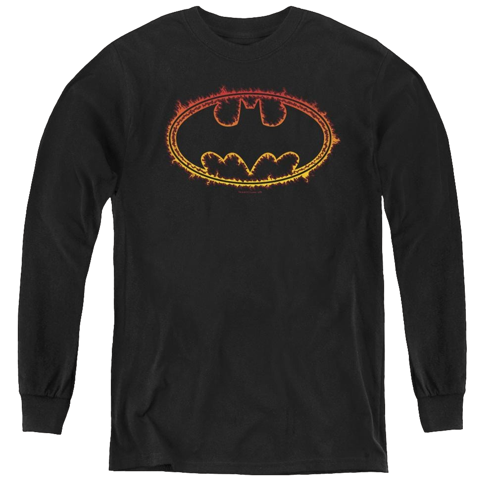 Dc Batman Flame Outlined Logo - Youth Long Sleeve T-Shirt Youth Long Sleeve T-Shirt Batman