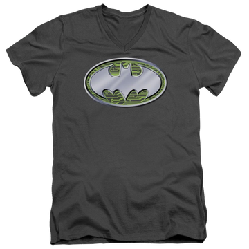 Charcoal men's v-neck t-shirt with Batman Circuits Logo graphic