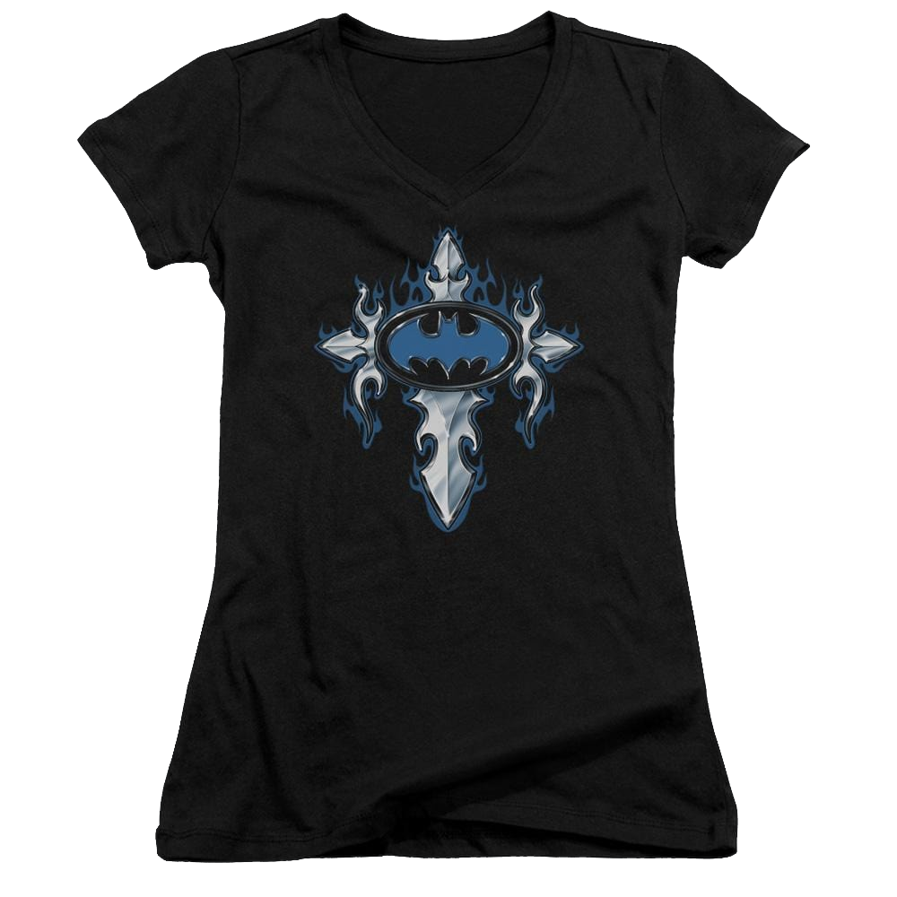 Batman Gothic Steel Logo - Juniors V-Neck T-Shirt Juniors V-Neck T-Shirt Batman
