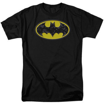 Black men's regular fit t-shirt with Batman Bats In Logo graphic