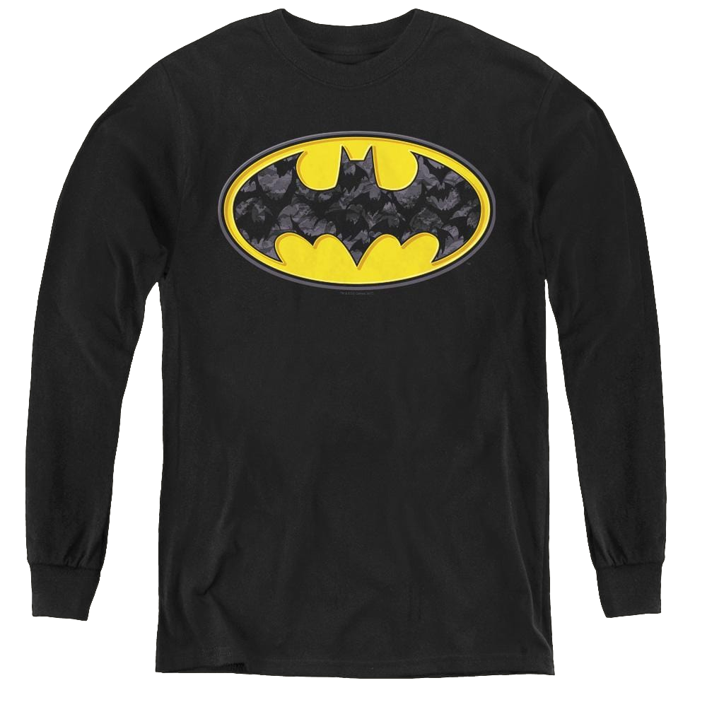 Dc Batman Bats In Logo - Youth Long Sleeve T-Shirt Youth Long Sleeve T-Shirt Batman