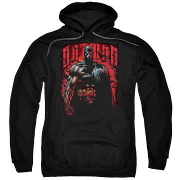 Black pullover hoodie with Batman Red Knight graphic