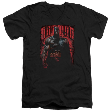 Black men's v-neck t-shirt with Batman Red Knight graphic