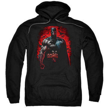 Black pullover hoodie with Batman Red Knight graphic