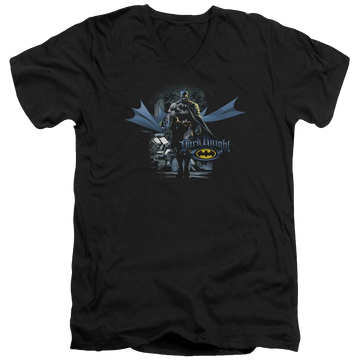 Black men's v-neck t-shirt with Batman From The Depths graphic
