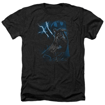 Charcoal men's heather t-shirt with Batman Lightning Strikes graphic