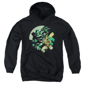 Black youth hoodie for ages 8 to 12 with Robin Batman And Robin graphic