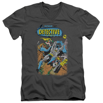 Charcoal men's v-neck t-shirt with Batman Detective #487 graphic