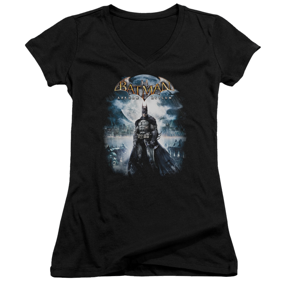 Batman Arkham Asylum Game Cover - Juniors V-Neck T-Shirt Juniors V-Neck T-Shirt Batman