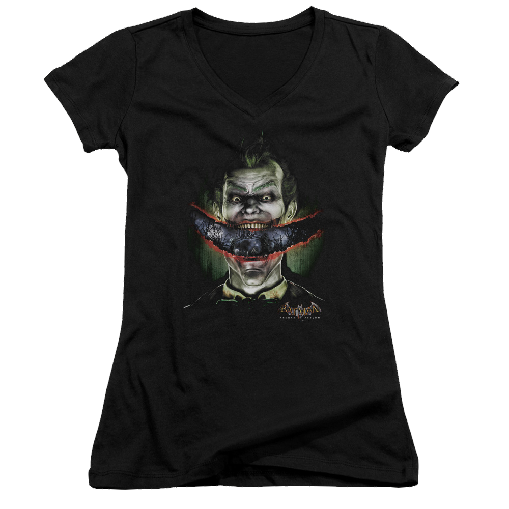 Batman - Arkham Crazy Lips - Juniors V-Neck T-Shirt Juniors V-Neck T-Shirt Batman