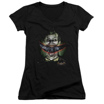 Batman - Arkham Crazy Lips - Juniors V-Neck T-Shirt Juniors V-Neck T-Shirt Batman