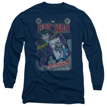 Navy men's long sleeve t-shirt with Batman #251 Distressed graphic