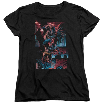 Black women's t-shirt with Batman Dark Knight Panels graphic
