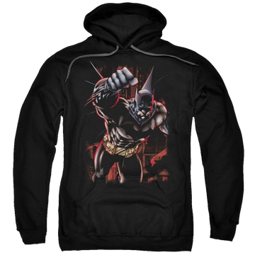 Black pullover hoodie with Batman Crimson Knight graphic