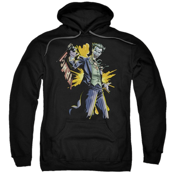 Black pullover hoodie with Batman Joker Bang graphic