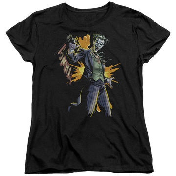 Black women's t-shirt with Batman Joker Bang graphic