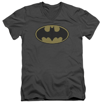 Charcoal men's v-neck t-shirt with Batman Little Logos graphic