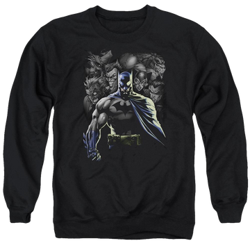 Black men's crewneck sweatshirt with Batman Villains Unleashed graphic