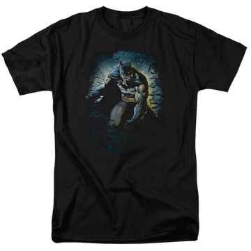 Black men's regular fit t-shirt with Batman Bat Cave graphic