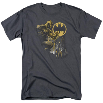 Charcoal men's regular fit t-shirt with Batman Bat Signal graphic