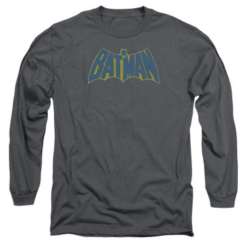 Charcoal men's long sleeve t-shirt with Batman Sketch Logo graphic