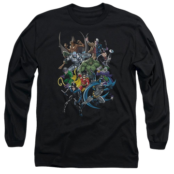 Black men's long sleeve t-shirt with Batman Saints And Psychos graphic