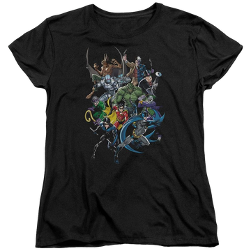 Black women's t-shirt with Batman Saints And Psychos graphic
