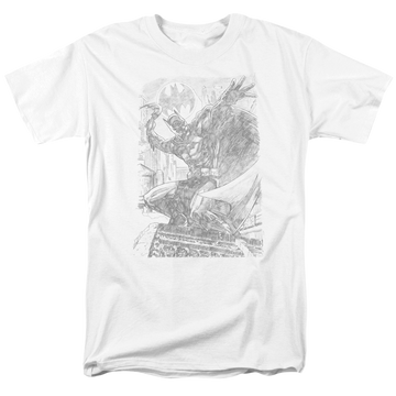 White men's regular fit t-shirt with Batman Pencil Batarang Throw graphic