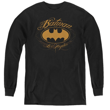 Black youth long sleeve t-shirt with Dc Batman Batman La graphic