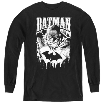 Black youth long sleeve t-shirt with Dc Batman Bat Metal graphic