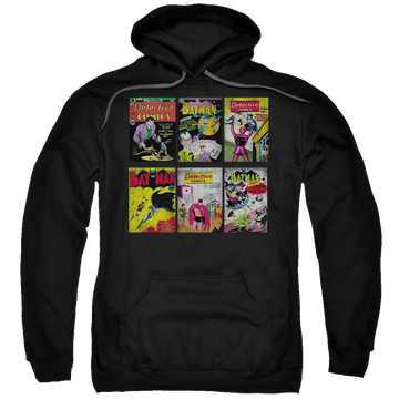 Black pullover hoodie with Batman Bm Covers graphic