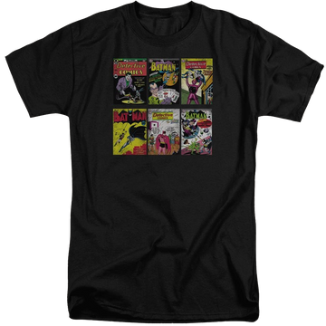 Black men's tall fit t-shirt with Batman Bm Covers graphic