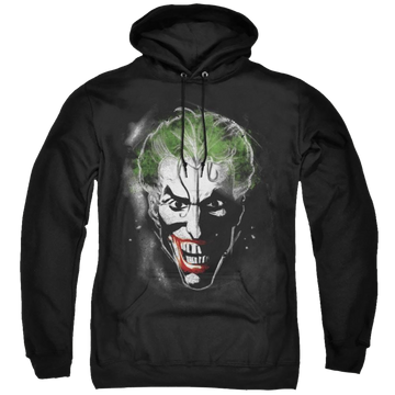 Black pullover hoodie with Joker Face Of Madness graphic
